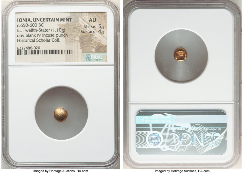 IONIA. Uncertain mint. Ca. 650-600 BC. EL 1/12 stater or hemihecte (7mm, 1.10 gm...
