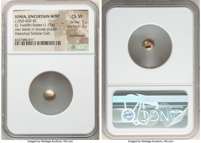 IONIA. Uncertain mint. Ca. 650-600 BC. EL 1/12 stater or hemihecte (7mm, 1.13 gm...