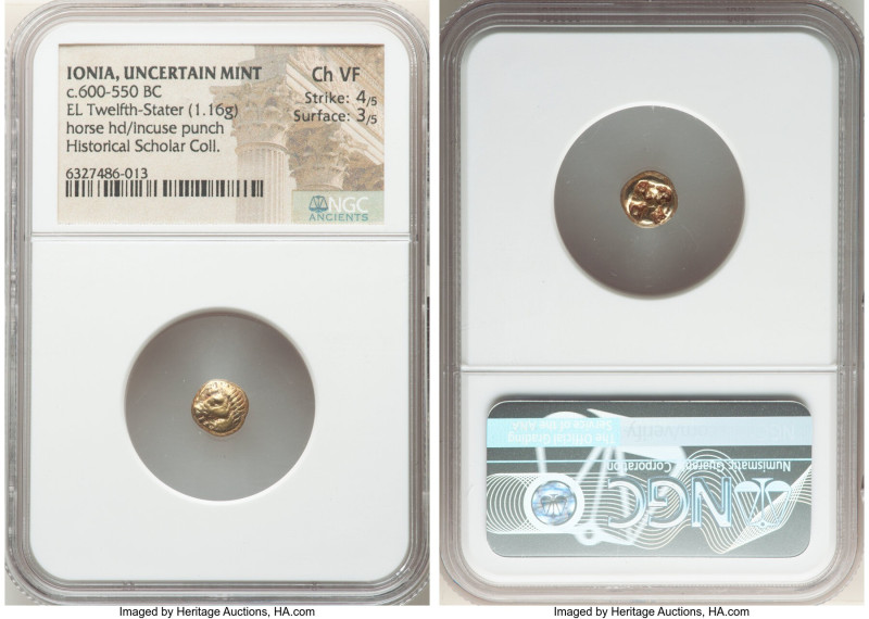 IONIA. Uncertain mint. Ca. 600-550 BC. EL 1/12 stater or hemihecte (8mm, 1.16 gm...