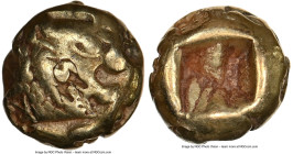 LYDIAN KINGDOM. Alyattes or Walwet (ca. 610-546 BC). EL 1/12 stater or hemihecte (7mm, 1.17 gm). NGC VF 4/5 - 2/5, countermarks. Uninscribed, Lydo-Mil...