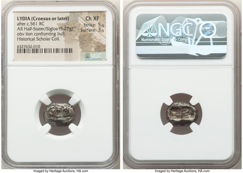 LYDIAN KINGDOM. Croesus (ca. 561-546 BC). AR half-stater or siglos (16mm, 5.27 g...