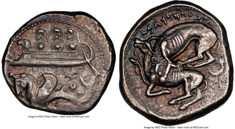 PHOENICIA. Byblus. Azbaal (ca. 400-365 BC). AR shekel (26mm, 13.22 gm, 2h). NGC ...