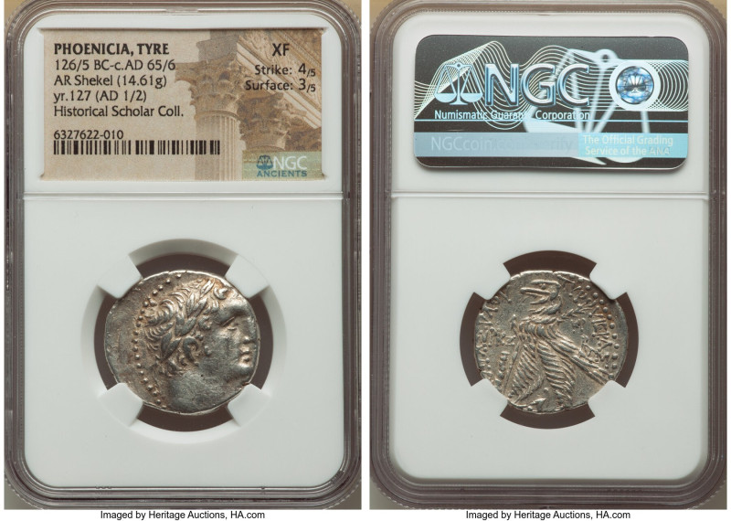 PHOENICIA. Tyre. Ca. 126/5 BC-AD 65/6. AR shekel (25mm, 14.61 gm, 12h). NGC XF 4...