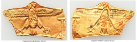 ANTIQUITIES. Ptolemaic Egypt. Ca. 304-30 BC. AV repousse sheet (45mm wide, 0.56 gm). XF, pierced. Repousse gold sheet decorated with falcon standing f...