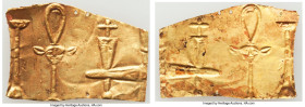 ANTIQUITIES. Ptolemaic Egypt. Ca. 304-30 BC. AV repousse sheet (35mm wide, 0.50 gm). XF, pierced. Repousse gold sheet decorated with ankh with face at...