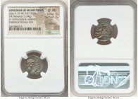 MAURETANIAN KINGDOM. Juba II (25 BC-AD 23/24). AR denarius (18mm, 3.34 gm, 6h). NGC Choice AU 4/5 - 3/5, brushed. Caesarea. REX IVBA, diademed head of...