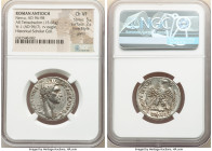 SYRIA. Antioch. Nerva (AD 96-98). AR tetradrachm (26mm, 15.65 gm, 12h). NGC Choice VF 5/5 - 2/5, Fine Style, graffiti. Dated Year 1 (AD 96/7). KAIΣ ΣE...