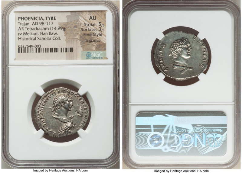 PHOENICIA. Tyre. Trajan (AD 98-117). AR tetradrachm (28mm, 14.99 gm, 6h). NGC AU...