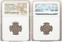 C. Fonteius (ca. 114/3 BC). AR denarius (20mm, 4.00 gm, 10h). NGC XF S 5/5 - 5/5. Rome. Laureate janiform heads of the Dioscuri (?); flanked by a barr...