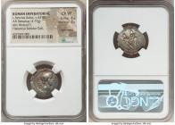 L. Servius Rufus (ca. 43 BC). AR denarius (20mm, 3.77 gm, 5h). NGC Choice VF 4/5 - 3/5, light marks. Rome. L•SERVIVS-RVFVS, bare head of Brutus (?) ri...