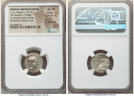L. Livineius Regulus (ca. 42 BC). AR denarius (18mm, 3.89 gm, 12h). NGC Choice XF 3/5 - 4/5, brockage. Rome. REGVLVS-•PR•, bare head of the praetor L....