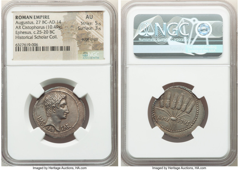 Augustus (27 BC-AD 14). AR cistophorus (27mm, 10.49 gm, 1h). NGC AU 5/5 - 3/5, e...