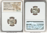 Augustus (27 BC-AD 14). AR denarius (19mm, 3.97 gm, 7h). NGC XF 4/5 - 4/5. Lugdunum, ca. 15-13 BC. AVGVSTVS-DIVI•F, bare head of Augustus right / IMP•...