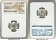 Augustus (27 BC-AD 14). AR denarius (19mm, 3.49 gm, 6h). NGC VF 4/5 - 2/5, brushed. Lugdunum, ca. 15-13 BC. AVGVSTVS-DIVI•F, bare head of Augustus rig...