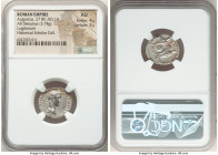 Augustus (27 BC-AD 14). AR denarius (19mm, 3.74 gm, 8h). NGC AU 4/5 - 3/5. Lugdunum, 2 BC-AD 4. CAESAR AVGVSTVS-DIVI F PATER PATRIAE, laureate head of...
