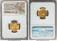 Constans II Pogonatus (AD 641-668). AV solidus (20mm, 4.41 gm, 7h). NGC MS 4/5 - 3/5, brushed, clipped. Constantinople, 5th officina, ca. AD 649/50-65...
