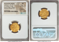 Justinian II Rhinotmetus, Second Reign (AD 705-711). AV solidus (19mm, 4.35 gm, 6h). NGC MS 4/5 - 2/5, scratches, clipped. Constantinople, AD 706-711....