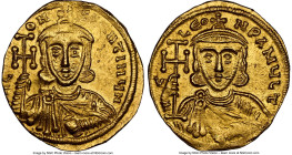 Constantine V Copronymus (AD 740/1-775), with Leo III. AV solidus (20mm, 4.45 gm, 6h). NGC MS 4/5 - 4/5, clipped. Constantinople, AD 742-751. GN C-ON-...