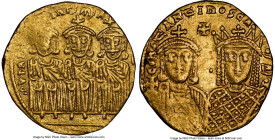 Constantine VI and Irene (AD 780-797). AV solidus (19mm, 4.43 gm, 7h). NGC XF 3/5 - 4/5. Constantinople, AD 790-792. SVh IRI-hI AΓOVStI-MItR' AV', Leo...