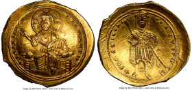 Isaac I Comnenus (AD 1057-1059). AV histamenon nomisma (26mm, 4.39 gm, 5h). NGC Choice AU 5/5 - 3/5, marks. Constantinople. + IhS XIS RЄX-RЄϚNANTIhM, ...