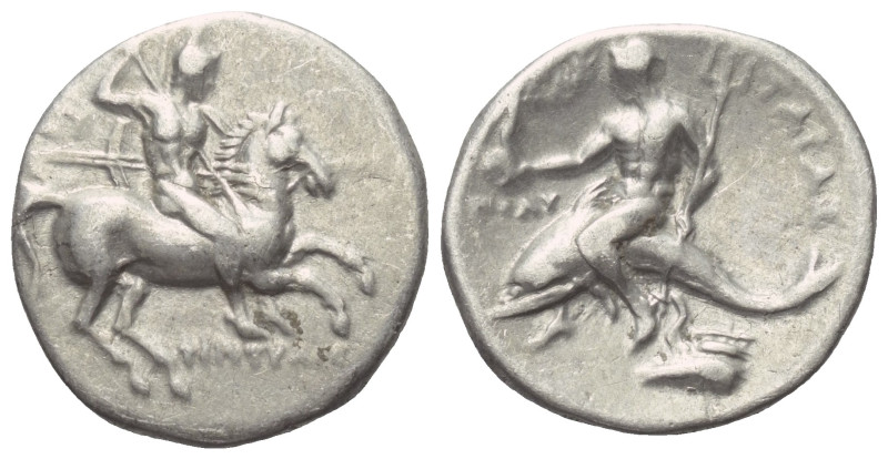 Kalabrien. Tarent.

 Didrachme oder Nomos (Silber). Ca. 280 - 272 v. Chr.
Vs:...