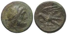 Bruttium. Brettii.

 Bronze. Ca. 214 - 211 v. Chr.
Vs: Kopf des Zeus mit Lorbeerkranz rechts, dahinter Blitzbündel.
Rs: Adler auf Blitzbündel nach...