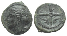 Sizilien. Syrakus. 2. Demokratie (466 - 405 v. Chr.).

 Bronze. Ca. 415 - 405 v. Chr.
Vs: Kopf der Arethousa mit Sphendone links.
Rs: Vierspeichig...