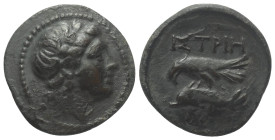 Moesia Inferior. Istros.

 Bronze. 4. - 3. Jhdt. v. Chr.
Vs: Kopf des Apollon mit Lorbeerkranz rechts.
Rs: Adler auf Delfin nach links stehend, da...