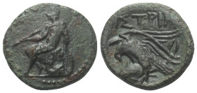 Moesia Inferior. Istros.

 Bronze. 2. Jhdt. v. Chr.
Vs: Apollon auf Omphalos mit Pfeil in seiner rechten Hand und mit seiner linken Hand auf den Bo...