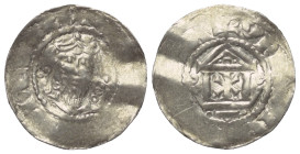 Mainz - Königlich. Heinrich III. (1039 - 1056).

 Denar (Silber).
Vs: Gekröntes Brustbild frontal. 
Rs: Kirchenansicht.

20 mm. 0,98 g. 

Dann...