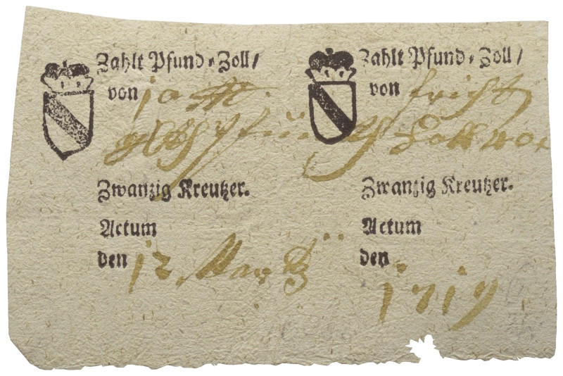 Baden-Durlach - Fürstentum (1535 - 1806). Karl Wilhelm (1709 - 1738).

 Zollqu...