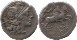 Roman Republic
Spurius Afranius AR Denarius, 3,76g. Rome, 150 BC. Helmeted head of Roma to right; X behind. Rev Victory driving galloping biga to righ...