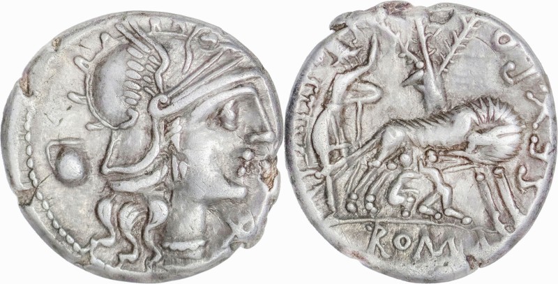 Roman Republic
Sex. Pompeius Fostlus AR Denarius, 3,85g. Rome, 137 BC. Helmeted...