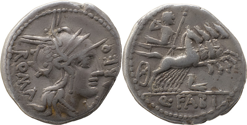 Roman Republic
Q. Fabius Labeo AR Denarius, 3,85g. Rome, 124 BC. Helmeted head o...