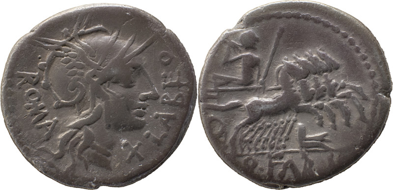 Roman Republic
Q. Fabius Labeo AR Denarius, 3,60g. Rome, 124 BC. Helmeted head o...