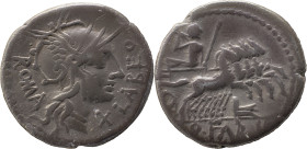 Roman Republic
Q. Fabius Labeo AR Denarius, 3,60g. Rome, 124 BC. Helmeted head of Roma to right; X below chin, ROMA behind, LABEO before. Rev. Jupiter...