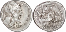 Roman Republican
Papirius. Marcius Papirius Carbo. AR Denarius, 3,84g. Auxiliary mint of Rome. Head of Roma right, X below chin, laurel-branch behind...