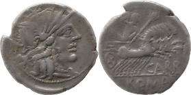 Roman Republican
Papirius. Papirius Carbo. AR Denarius, 3,83g. Auxiliary mint of Rome, 122 BC. Anv.: Head of Roma right, X behind. Rev.: Jupiter in qu...