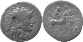 Roman Republican
Papirius. Papirius Carbo. AR Denarius. Auxiliary mint of Rome, 122 BC. Anv.: Head of Roma right, X behind. Rev.: Jupiter in quadriga ...