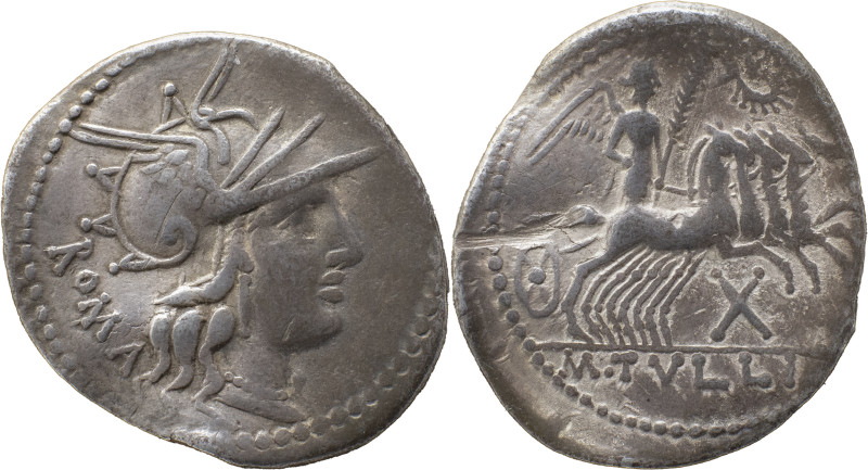 Roman Republic
M. Tullius AR Denarius, 3,64g. Rome, 119 BC. Helmeted head of Rom...