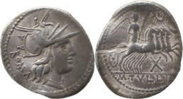 Roman Republic
M. Tullius AR Denarius, 3,64g. Rome, 119 BC. Helmeted head of Roma to right; ROMA downwards behind. Rev Victory driving quadriga to rig...