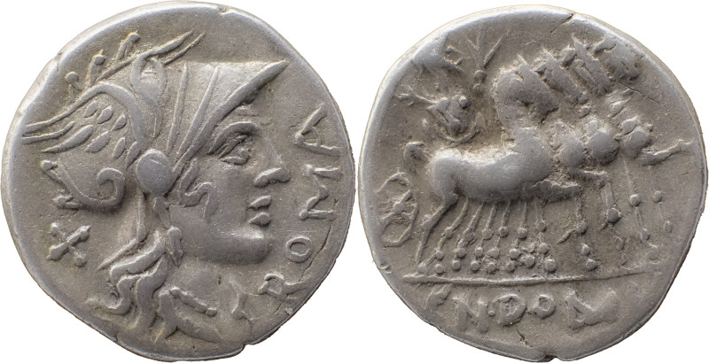 Roman Republic
Cn. Domitius Ahenobarbus AR Denarius, 3,90g. Rome, 116-115 BC. He...
