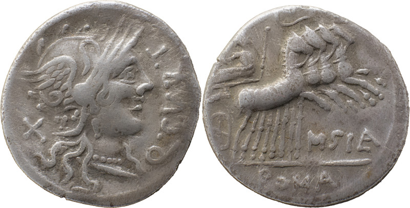 Roman Republic
Q. Curtius and M. Sergius Silus AR Denarius, 3,80g. Rome, 116-115...