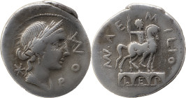 Roman Republic
Mn. Aemilius Lepidus AR Denarius. Rome, 114 BC. Laureate female bust right; before, ROMA upwards, star behind / Three arches, on which ...