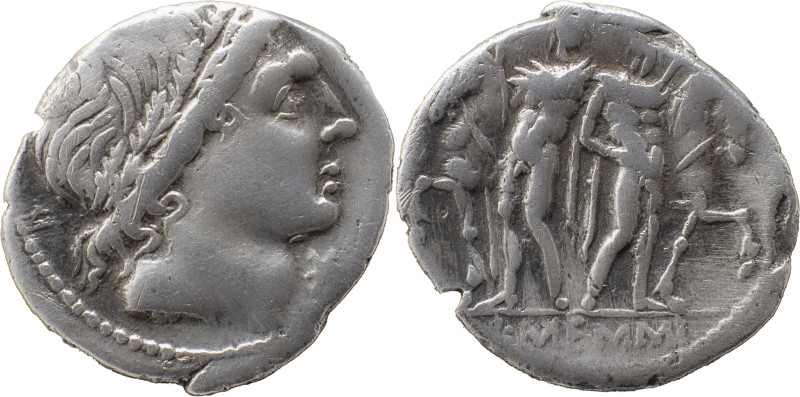 Roman Republic
L. Memmius AR Denarius, 3,75g. Rome, 109-108 BC. Male head to rig...