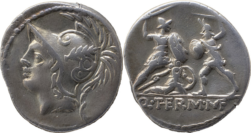 Roman Republic
Q. Minucius Thermus M. f. AR Denarius, 3,68g. Rome, 103 BC. Helme...
