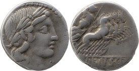 Roman Republic
C. Vibius C. f. Pansa AR Denarius, 3,92g. Rome, 90 BC. Laureate head of Apollo to right, uncertain control mark below chin, [PANSA behi...