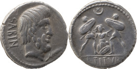 Roman Republic
L. Titurius L. f. Sabinus AR Denarius, 3,97g. Rome, 89 BC. Bearded head of the Sabine king Tatius to right; SABIN downwards behind, pal...