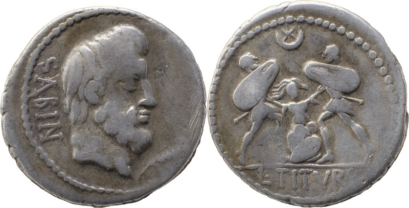 Roman Republic
L. Titurius L. f. Sabinus AR Denarius, 3,99g. Rome, 89 BC. Bearde...