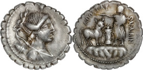 Roman Republic
A. Postumius A. f. Sp. n. Albinus AR Serrate Denarius, 3,80g. Rome, 81 BC. Draped bust of Diana right, with bow and quiver over shoulde...